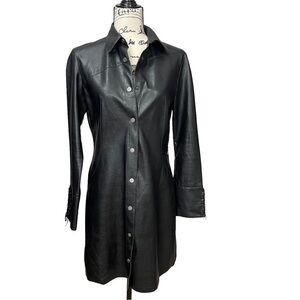 Vintage Versace Sport Faux Leather Coat or Mini Dress Black Medium